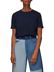 Whistles Blue Basic Emily 100% Cotton T-Shirt - Image 1 of 4