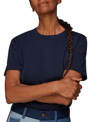 Whistles Blue Basic Emily 100% Cotton T-Shirt - Image 3 of 4