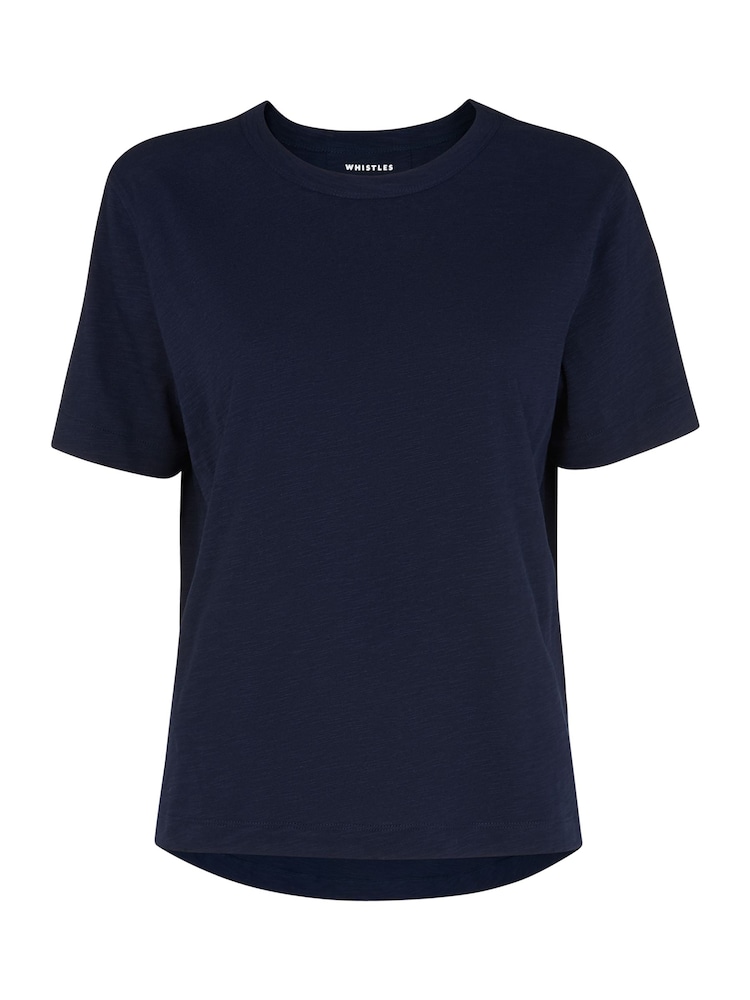 Whistles Blue Basic Emily 100% Cotton T-Shirt - Image 4 of 4