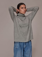 Whistles Grey Cashmere Roll Neck Jumper - Image 3 of 5