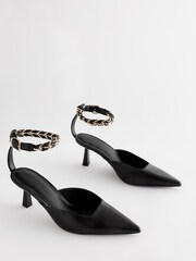 Black Forever Comfort® Point Toe Ankle Chain Detail Heels - Image 4 of 7