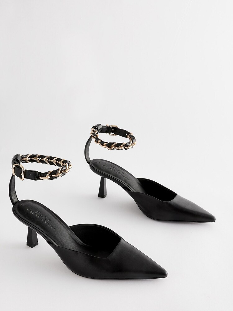 Black Forever Comfort® Point Toe Ankle Chain Detail Heels - Image 4 of 7