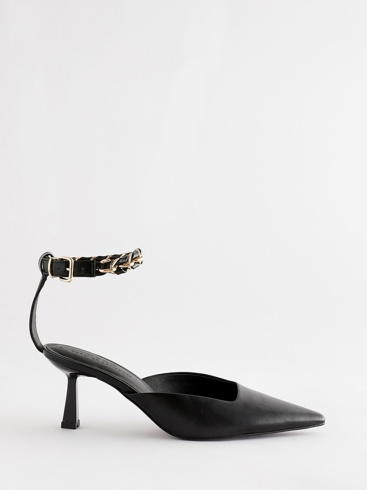 Black Forever Comfort® Point Toe Ankle Chain Detail Heels - Image 5 of 7