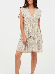 NKN Nekane Catarina Embroidered Paisley Print Ivory/Blue Mini Dress - Image 1 of 4