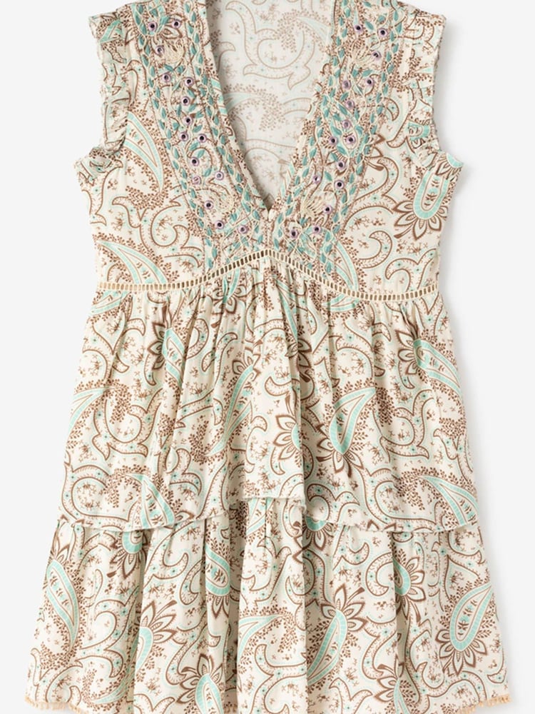NKN Nekane Catarina Embroidered Paisley Print Ivory/Blue Mini Dress - Image 4 of 4