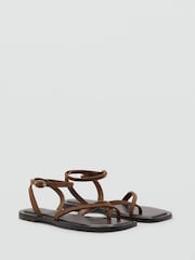 Mango Brown Leather Strappy Sandals - Image 3 of 5