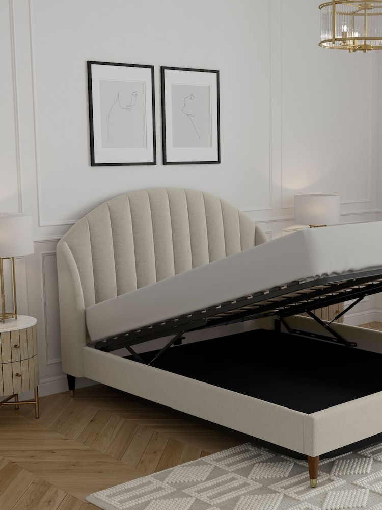 Soft Texture Light Natural Stella Upholstered Ottoman Storage Bed Frame - Image 2 of 10