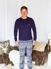 The Little Tailor Mens Reindeer Christmas Fair Isle Pattern Pyjamas - Image 1 of 5