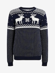 Marineblau - The Little Tailor Weihnachtspullover für Herren aus 100 % Baumwolle mit Rentier und Norwegermuster - Bild 4 von 4