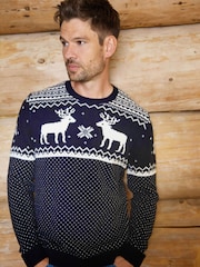 The Little Tailor Navy Christmas Reindeer Fairisle Pattern Jumper - Image 5 of 5