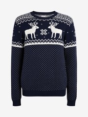 The Little Tailor Navy Christmas Reindeer Fairisle Pattern Jumper - Image 6 of 6