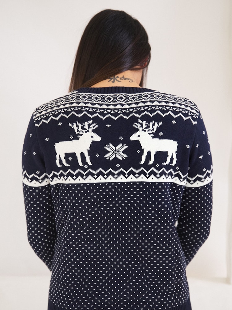 The Little Tailor Womens Christmas 100% Cotton Reindeer Fairisle Pattern Jumper - Image 2 of 3