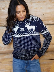 The Little Tailor Navy Christmas Reindeer Fairisle Pattern Jumper - Image 4 of 5