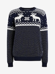 The Little Tailor Navy Christmas Reindeer Fairisle Pattern Jumper - Image 5 of 5