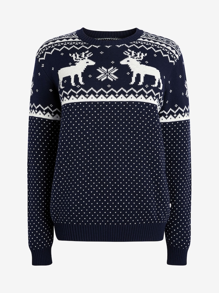The Little Tailor Navy Christmas Reindeer Fairisle Pattern Jumper - Image 5 of 5
