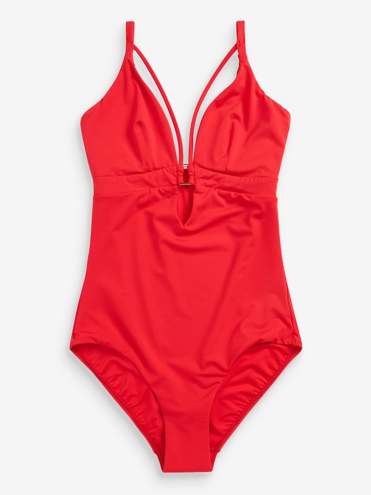 Red Sculpt & Shape Gold Trim Swimsuit - Image 2 of 2 Red Sculpt & Shape Gold Trim Swimsuit - Image 2 of 2
