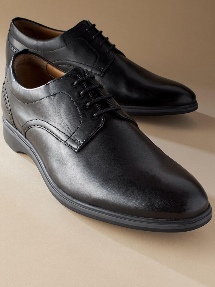Black Signature Leather Motion Flex+ Derby Shoes - Image 2 of 5