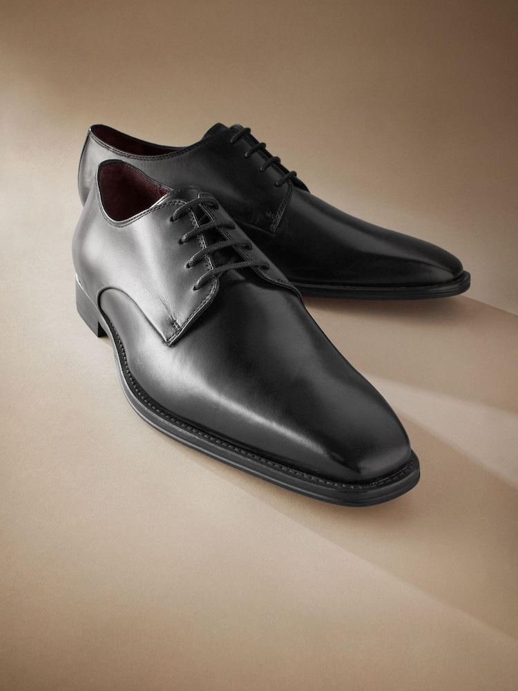 Black Signature Italian Leather Square Toe Derby Shoes - Image 1 of 5
