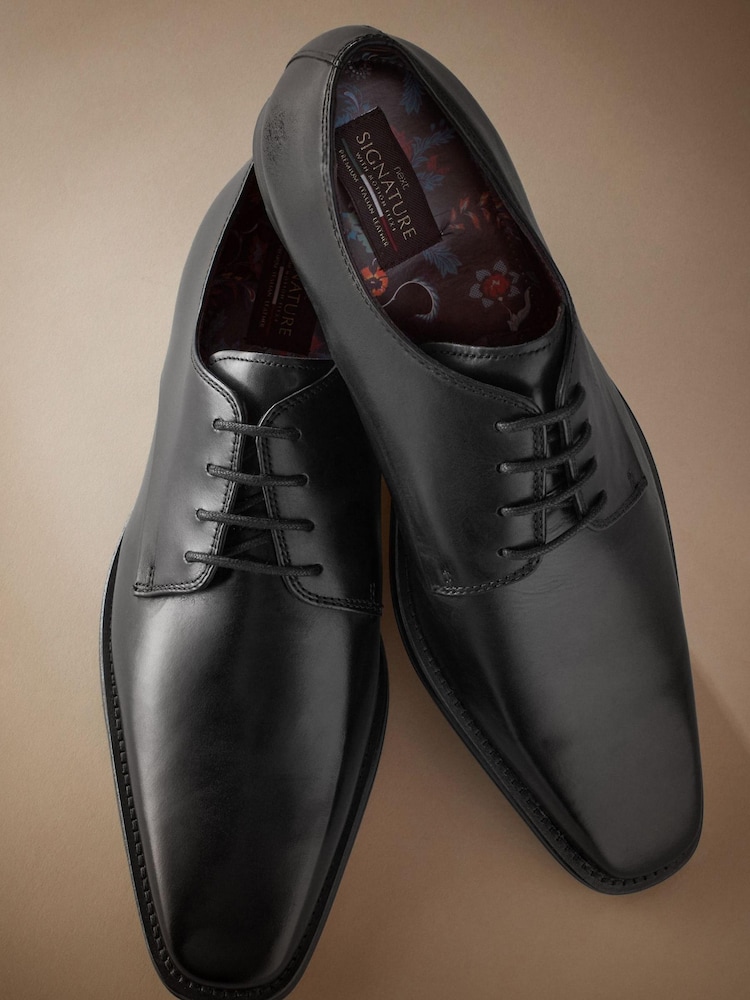 Black Signature Italian Leather Square Toe Derby Shoes - Image 2 of 5