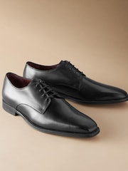 Black Signature Italian Leather Square Toe Derby Shoes - Image 4 of 5