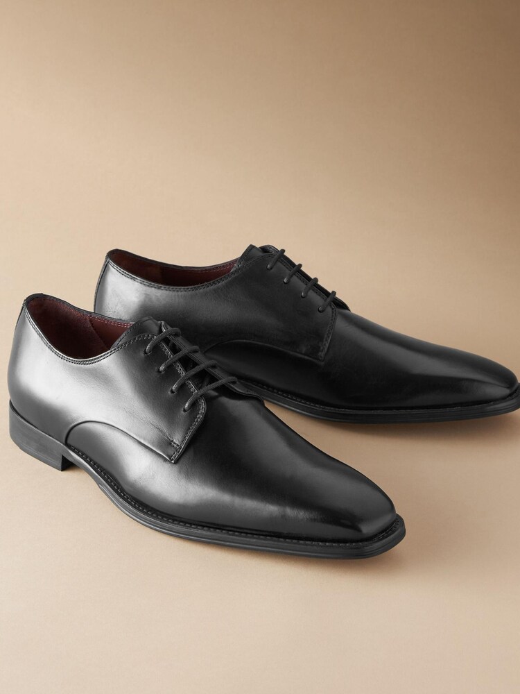Black Signature Italian Leather Square Toe Derby Shoes - Image 4 of 5