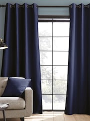 Catherine Lansfield Blue 100% Cotton Curtains - Image 1 of 3
