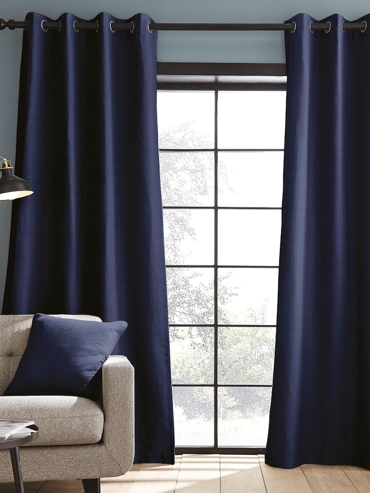 Catherine Lansfield Blue 100% Cotton Curtains - Image 1 of 3