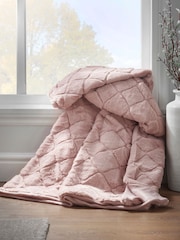 Catherine Lansfield Pink Teddy Cosy and Soft Diamond Fleece Throw - Image 1 of 4