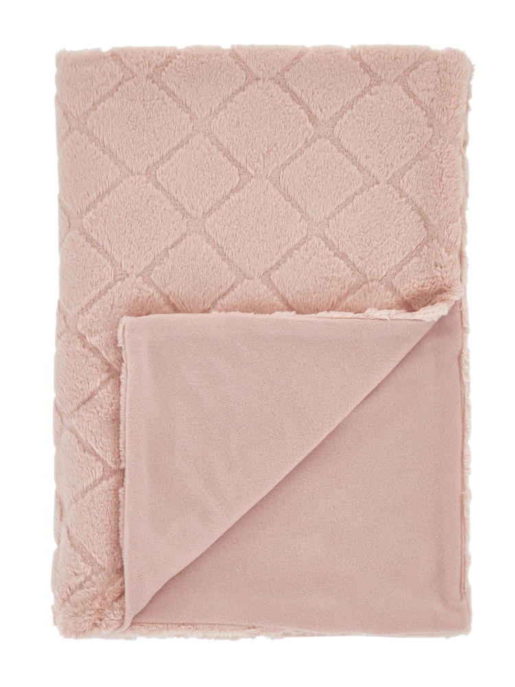 Catherine Lansfield Pink Teddy Cosy and Soft Diamond Fleece Throw - Image 4 of 4