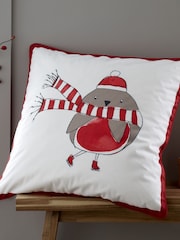 Catherine Lansfield Red Christmas Robin Cushion - Image 1 of 4