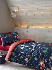 Catherine Lansfield Blue Santa's Christmas Wonderland Duvet Cover and Pillowcase Set - Image 1 of 5