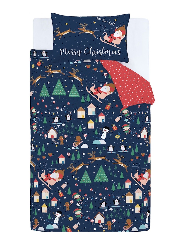 Catherine Lansfield Blue Santa's Christmas Wonderland Duvet Cover and Pillowcase Set - Image 5 of 5