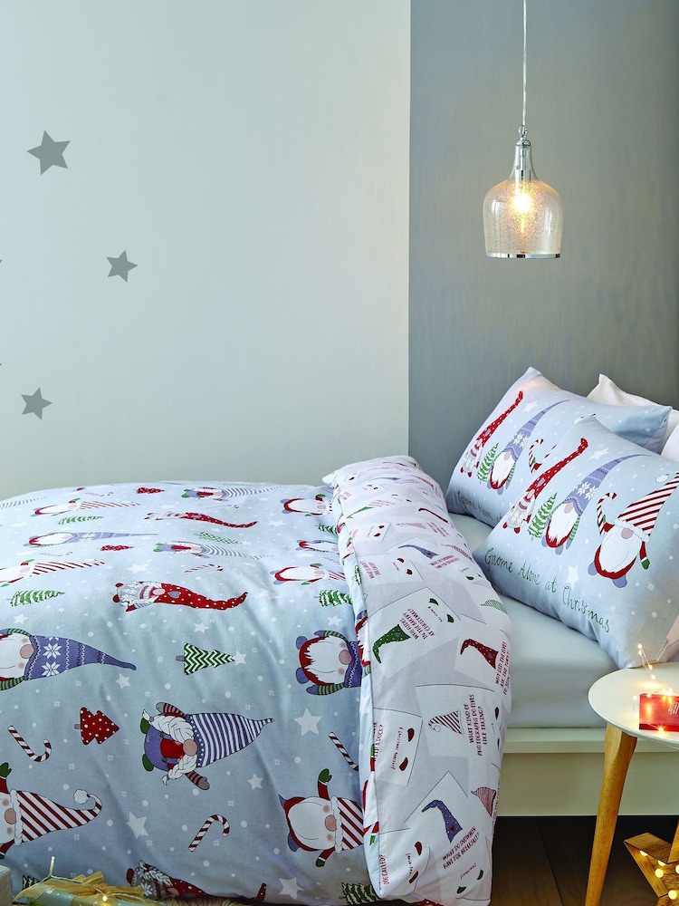 Catherine Lansfield Grey Catherine Lansfield Brushed Christmas Gnomes Duvet Cover and Pillowcase Set - Image 1 of 4
