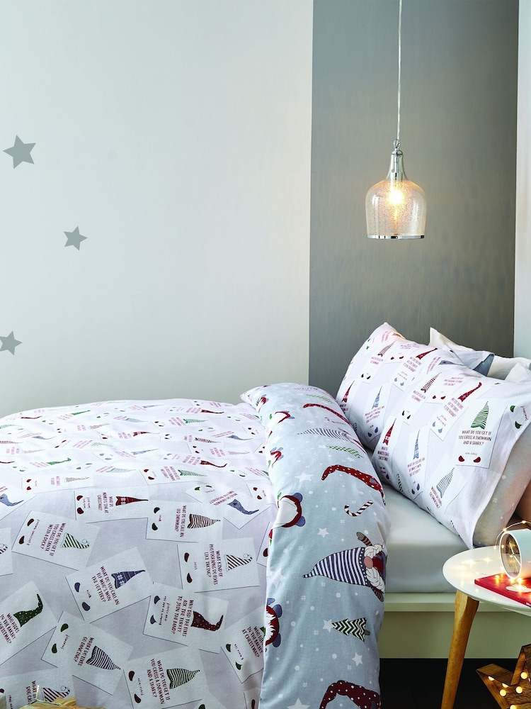Catherine Lansfield Grey Catherine Lansfield Brushed Christmas Gnomes Duvet Cover and Pillowcase Set - Image 2 of 4