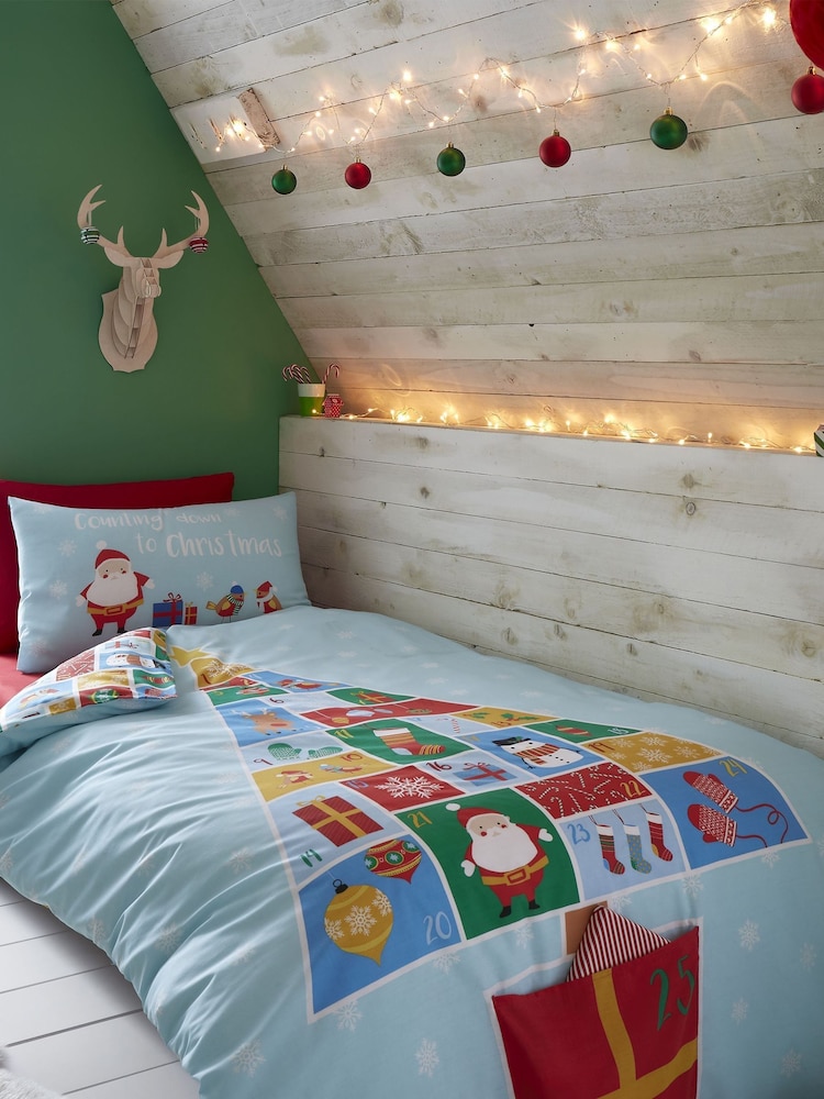 Catherine Lansfield Blue Countdown To Christmas Duvet Cover and Pillowcase Set - Image 1 of 5