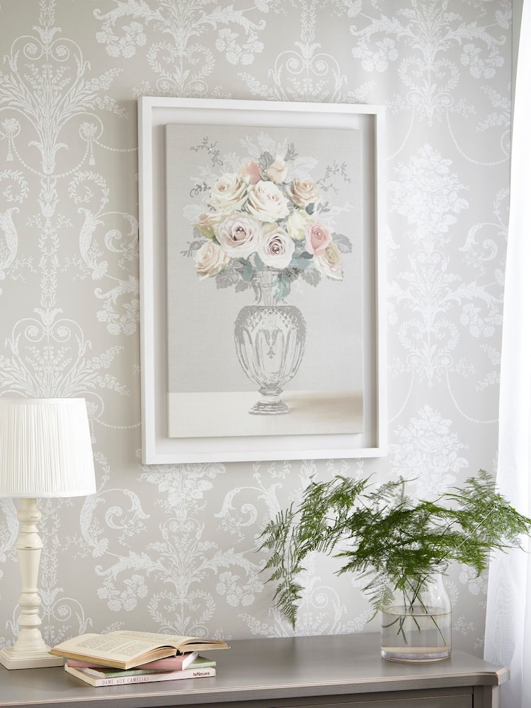 Laura Ashley Pink Rose Bouquet Vase Floating Frame Canvas - Image 1 of 4