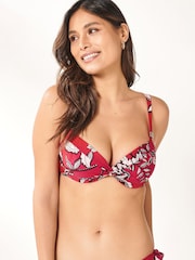 Pink Floral Padded Underwired Top Shape and Tummy Control Bikini Top - Image 4 of 7