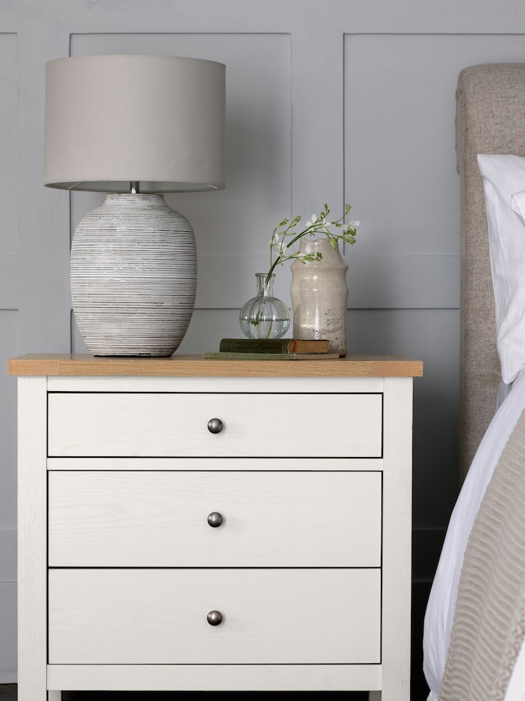 Chalk Malvern Paint Effect 3 Drawer Wide Bedside Table - Image 1 of 7