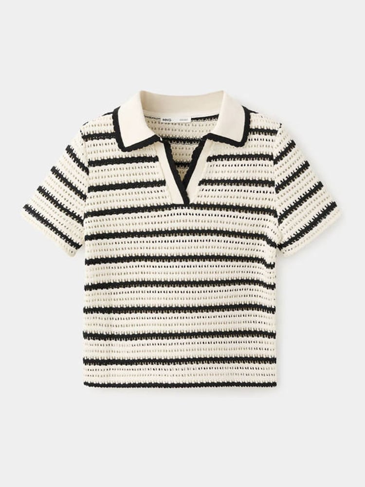 Mango White Knitted Polo Shirt - Image 1 of 3