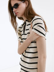Mango White Knitted Polo Shirt - Image 4 of 7