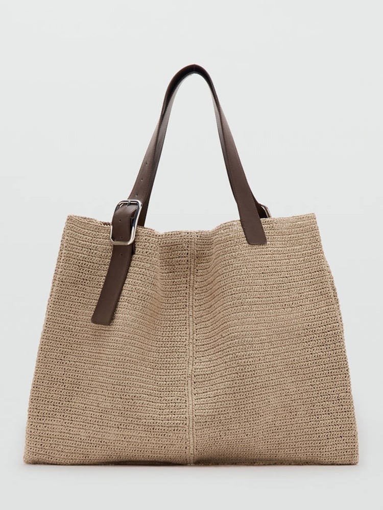 Mango Cream Woven Raffia Shoulder Tote Bag - Image 1 of 3