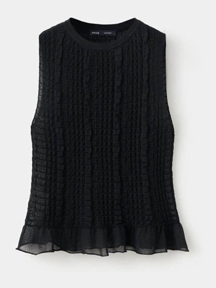Mango Black Knit Ruffle Top - Image 1 of 3