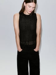 Mango Black Knit Ruffle Top - Image 4 of 7