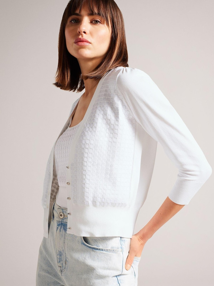 Ted Baker White Baliner Sequin Detail Knit Cardigan - Image 1 of 5