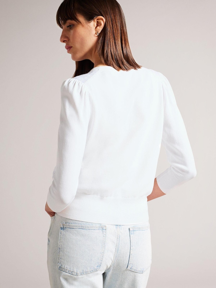 Ted Baker White Baliner Sequin Detail Knit Cardigan - Image 2 of 5