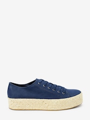 Navy Blue Lace Up Forever Comfort® Espadrille Flatform Trainers - Image 1 of 7