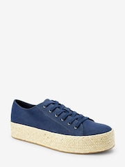 Navy Blue Lace Up Forever Comfort® Espadrille Flatform Trainers - Image 2 of 7