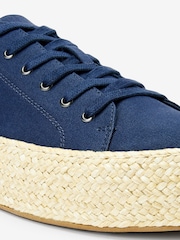Navy Blue Lace Up Forever Comfort® Espadrille Flatform Trainers - Image 4 of 7