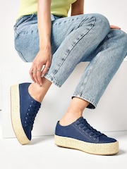 Navy Blue Lace Up Forever Comfort® Espadrille Flatform Trainers - Image 5 of 7