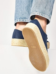 Navy Blue Lace Up Forever Comfort® Espadrille Flatform Trainers - Image 6 of 7